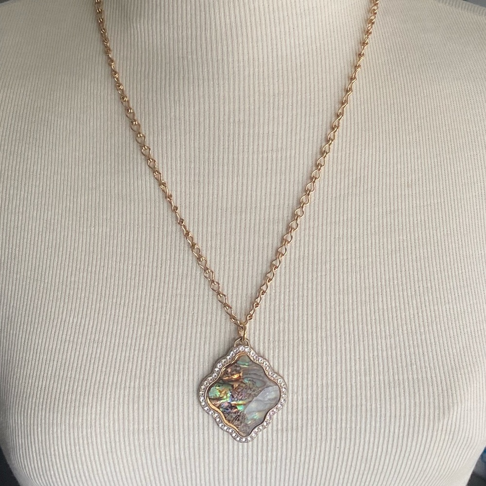 Gold Abalone Pendant Necklace - Elegant Women's Layering Jewelry